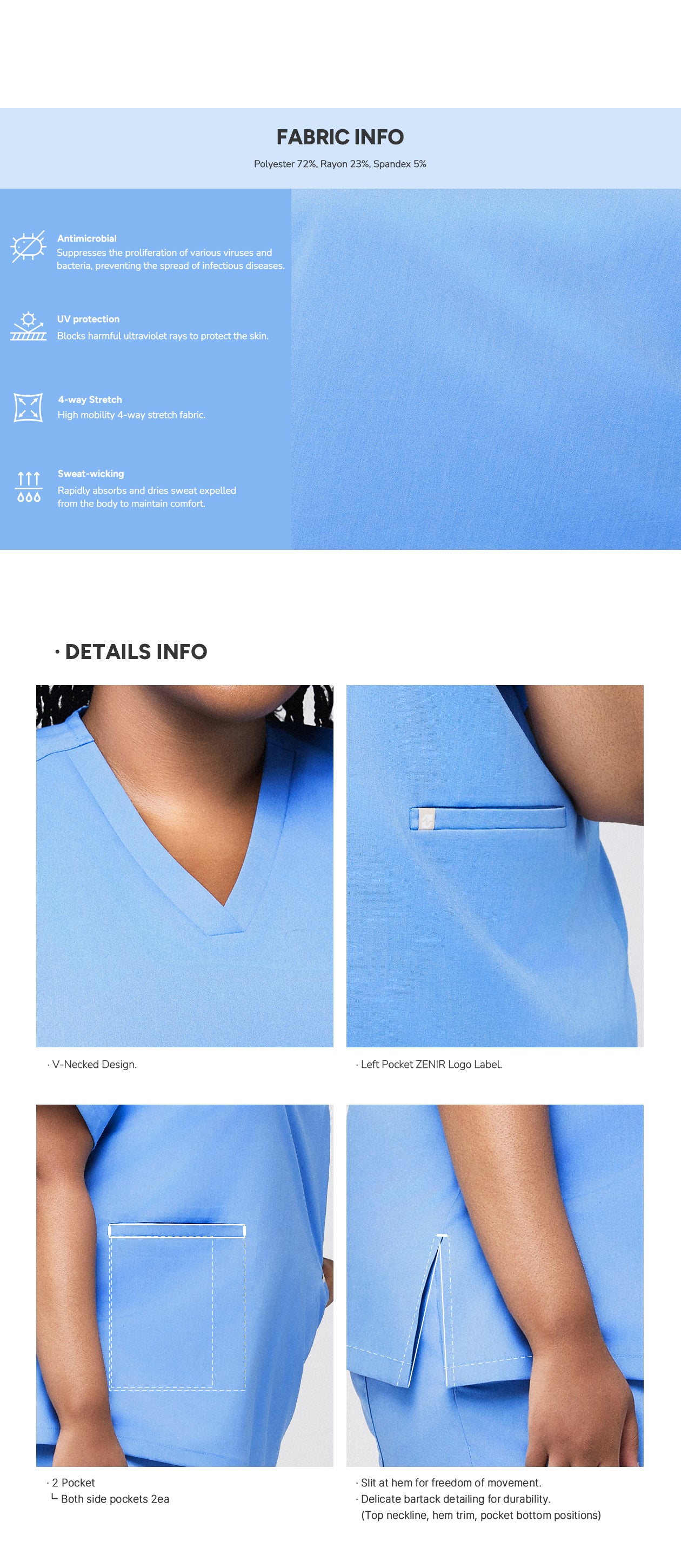 Zenir | Women's Double Pocket Scrub Top - Ceil Blue