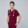Zenir | Women's Shoulder Button Scrub Top - Burgundy