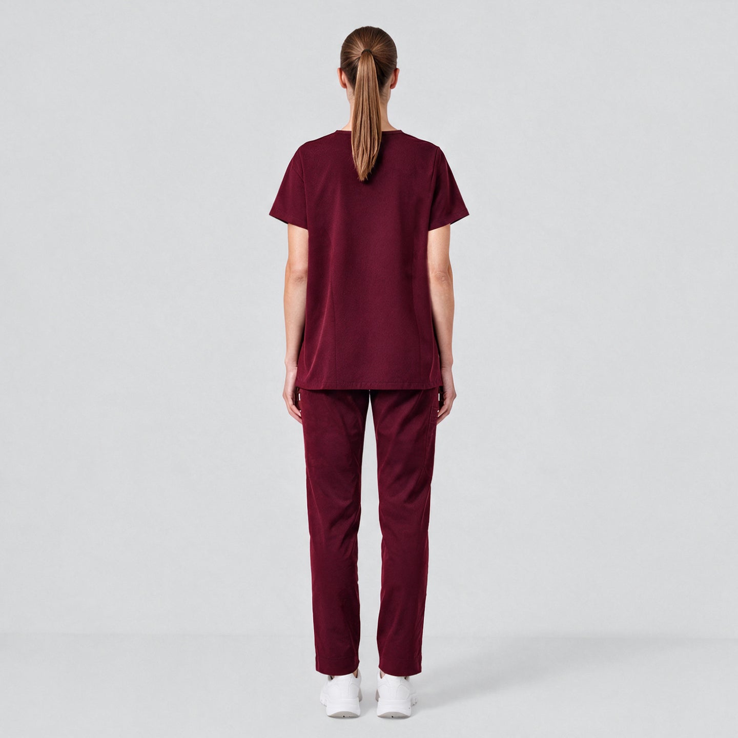 Image of Zenir | Women's Zipper Pocket Split Hem Scrub Pants - Burgundy