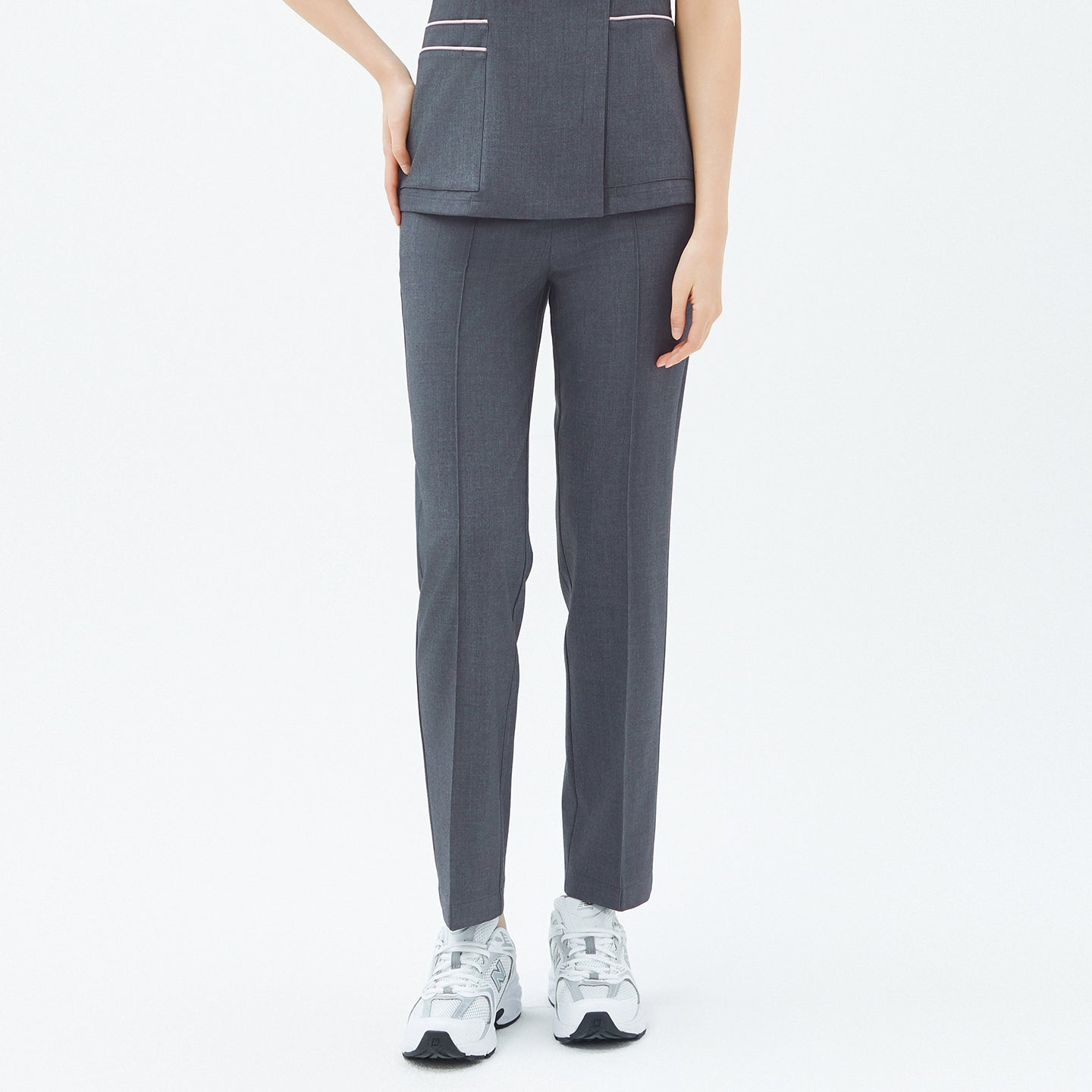 Front view of TUL Women's Premium Banding Pants in Chacoal Gray, highlighting the straight-leg design and tailored seams.
