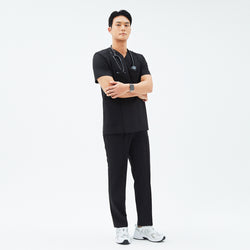 Image of Side angle of TUL Men’s Premium Banding Pants in Eco Black, emphasizing the straight-leg design and durable construction.