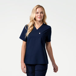 Image of Zenir | Women's Single Pocket Scrub Top - Eco Navy