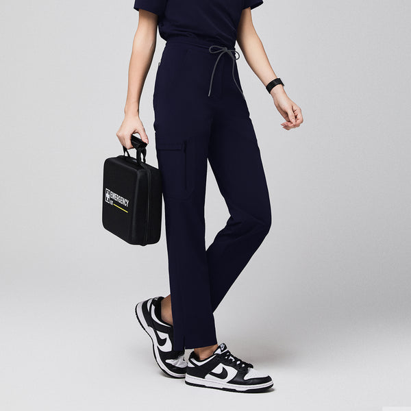 Zenir | Women's Zipper Pocket Split Hem Scrub Pants - Eco Navy