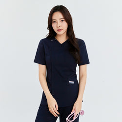 Image of TUL | OS-134 Women's Front Zipper Scrub Top - Mir Navy