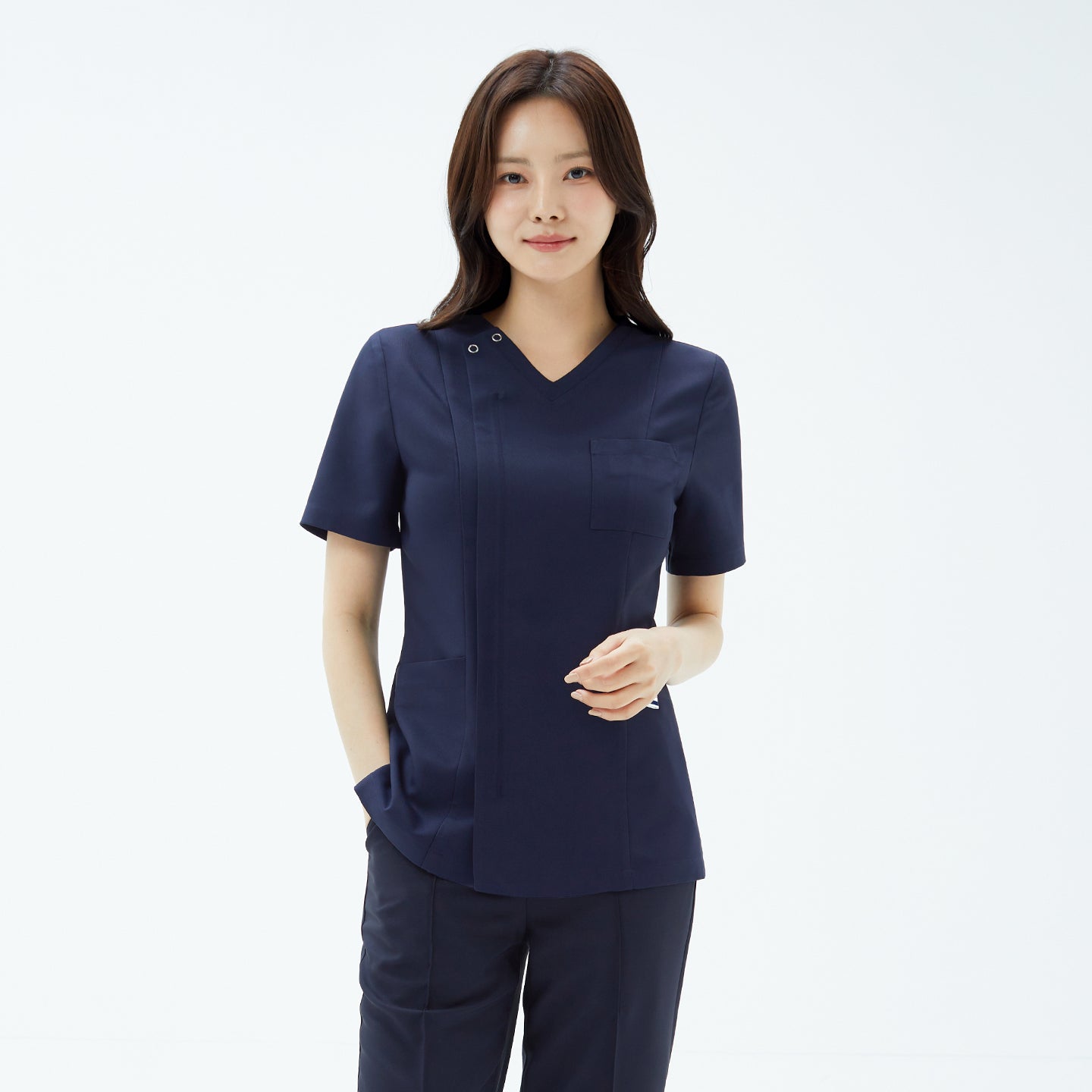 Image of TUL | OS-134 Women's Front Zipper Scrub Top - Mir Navy