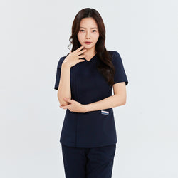 Image of TUL | OS-134 Women's Front Zipper Scrub Top - Mir Navy