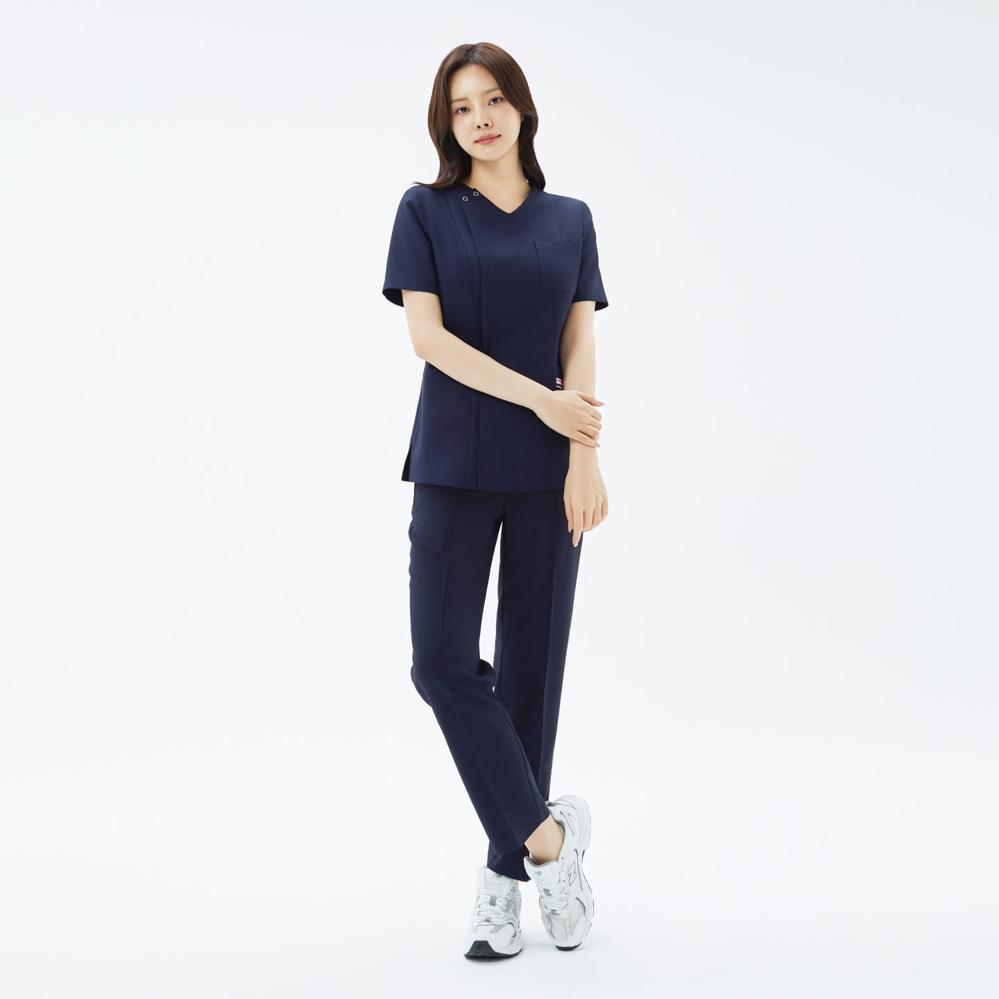 Image of TUL | OS-134 Women's Front Zipper Scrub Top - Mir Navy
