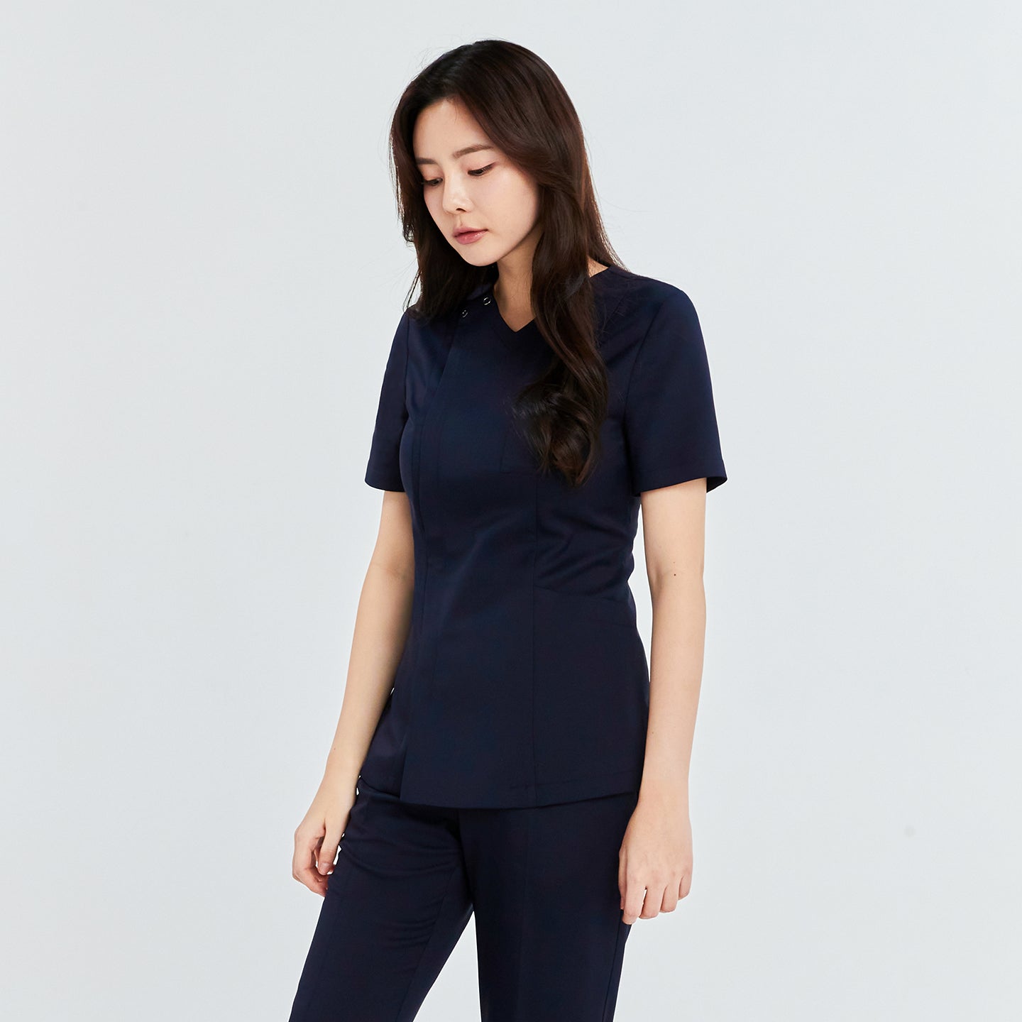 TUL | OS-134 Women's Front Zipper Scrub Top - Mir Navy