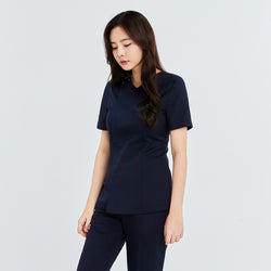 Image of TUL | OS-134 Women's Front Zipper Scrub Top - Mir Navy