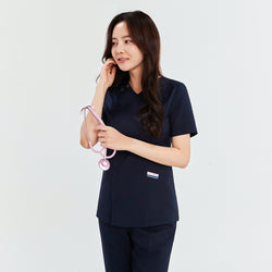 Image of TUL | OS-134 Women's Front Zipper Scrub Top - Mir Navy