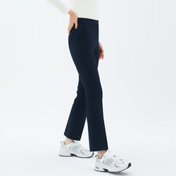 Image of Side view of TUL Women’s Side Hidden Banding Pants in Mir Navy, showcasing the discreet elastic waistband and sleek, straight-leg fit.