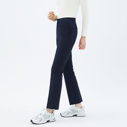 Image of Angled shot of TUL Women’s Side Hidden Banding Pants in Mir Navy, highlighting a tailored design and flexible side band for ease of movement.