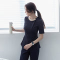 TUL | NS-150 Women's Round Collar Front Zipper Scrub Top - Navy