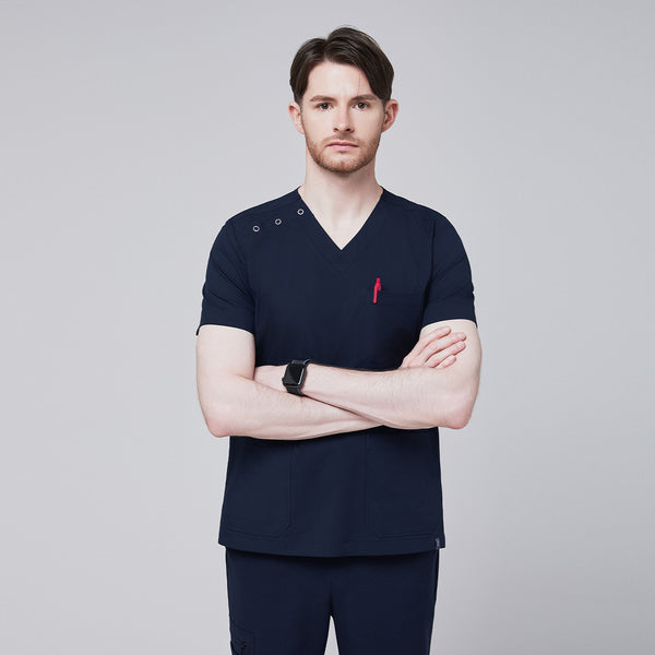 【新品未使用】Organdy Embroider Tops Zenir-Navy-ShoulderButton-