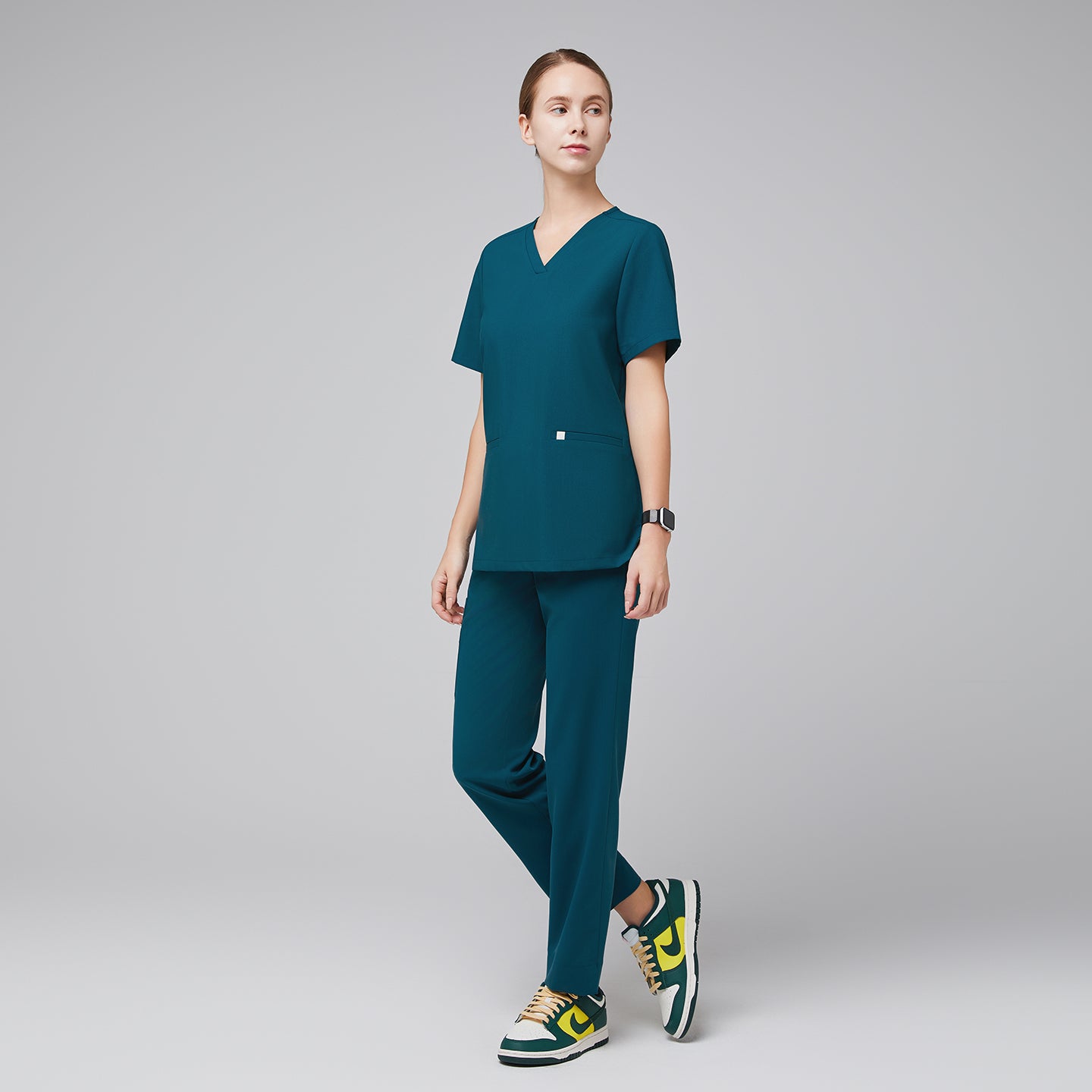 Image of Ocean teal Women's Double Pocket Scrub Top with matching ocean teal scrub pants,Ocean teal