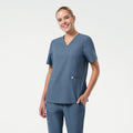 Zenir | Women's Double Pocket Scrub Top - Smoky Blue