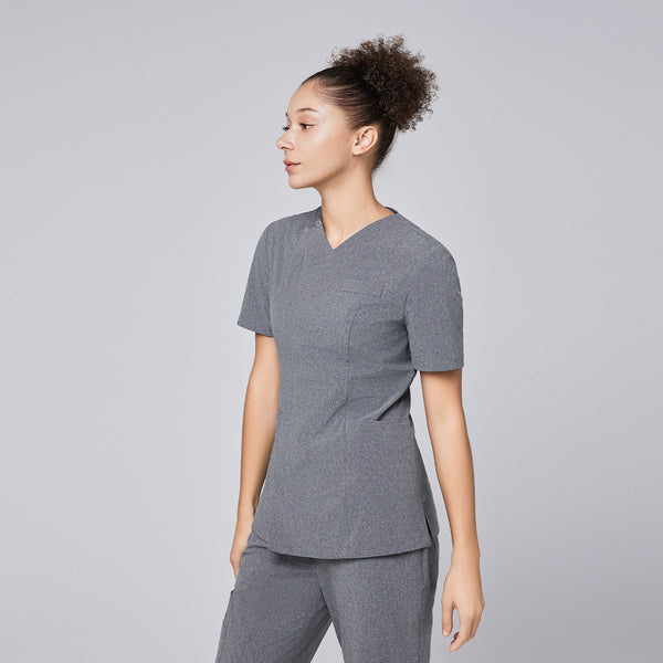 Zenir | Women's Front Zipper Scrub Top - Ash Gray
