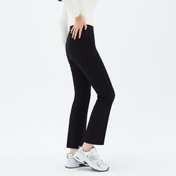 Image of Close-up side view of TUL Women's Comfort Banding Pants in Stretch Black, showcasing the tailored fit and flexible waistband.