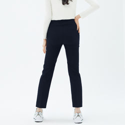 Image of Back view of TUL Women's Comfort Banding Pants in Stretch Navy, highlighting the elastic waistband and streamlined fit.