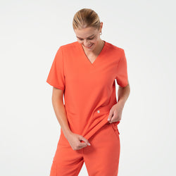 Image of Zenir | Women's Double Pocket Scrub Top - Tiger Orange