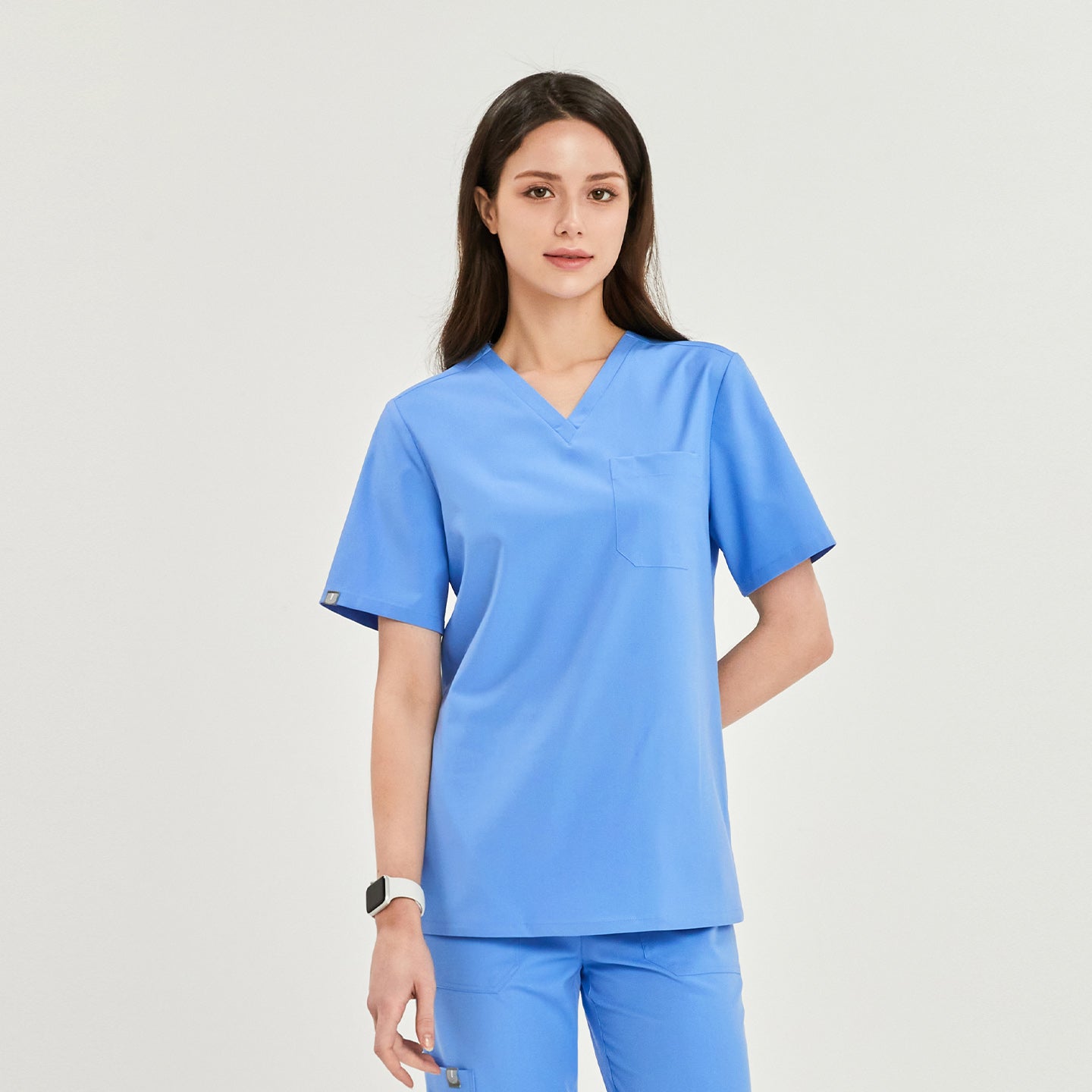 Image of Zenir | Women's 3-Pocket Scrub Top - Ceil Blue