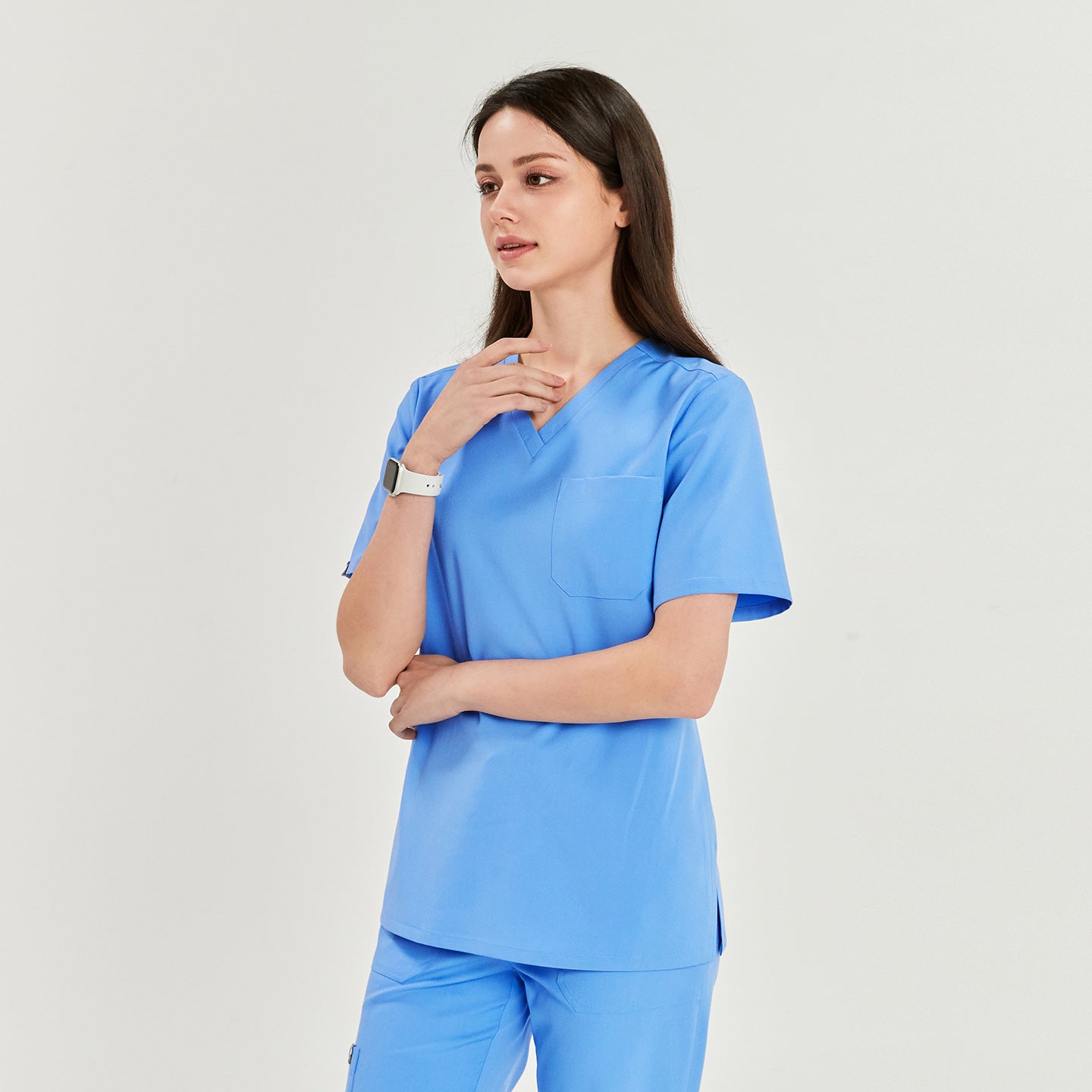 Image of Zenir | Women's 3-Pocket Scrub Top - Ceil Blue