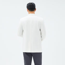 Image of Back view of TUL LCM-12 Men's Short Lab Coat in White Ivory, showing structured shoulders and a neatly finished hem for a professional look.