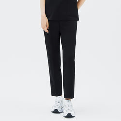 Image of Front view of TUL Women's CS Straight Banding Pants in YT Black displayed on a mannequin, showcasing a sleek straight-leg design and a clean, banded waistline.